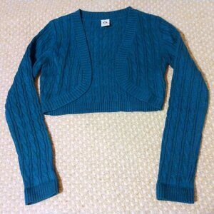 Vintage Ellemenno Cropped Cable Knit Sweater M Teal Coquette Balletcore Preppy